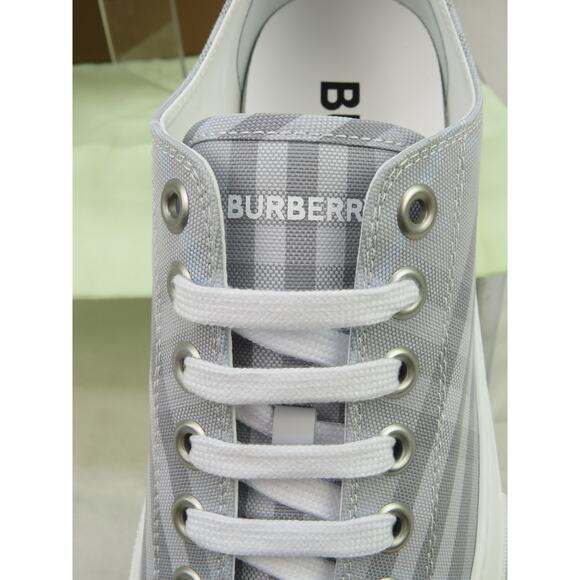 NIB BURBERRY JACK GRAY CHECK CANVAS LOGO WHITE CAP TOE SNEAKERS 42 9 ITALY - Picture 3 of 12
